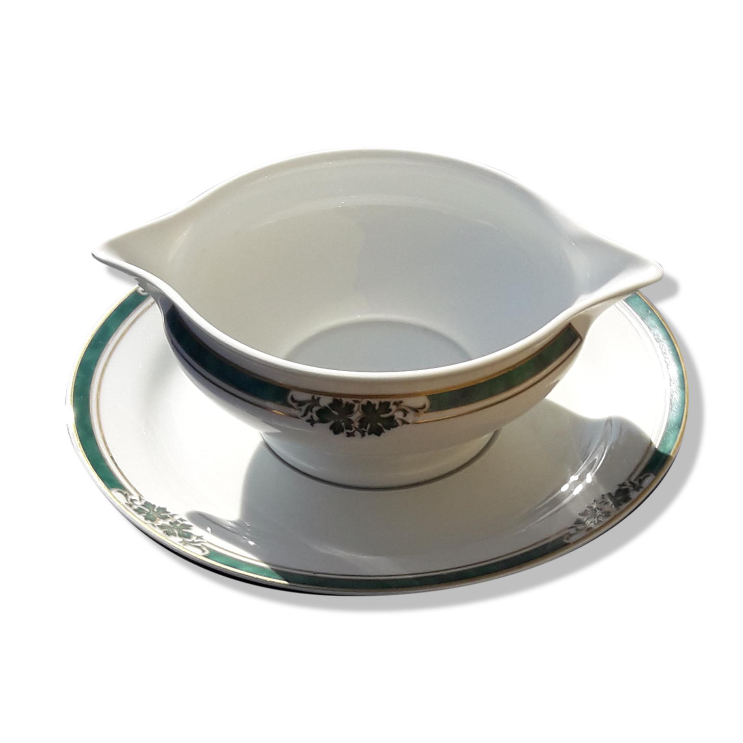Limoges porcelain saucière Medard de Noblat model Veronese green