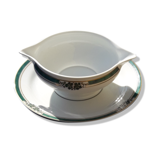 Saucière en porcelaine de Limoges  Medard de Noblat modèle Veronese vert