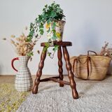 Antique wooden tripod stool - turned leg side table