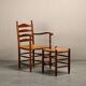 Rustic Armchair and Stool in stained oak and rush, France 1950s