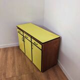 Buffet en enfilade vintage en formica jaune et bois
