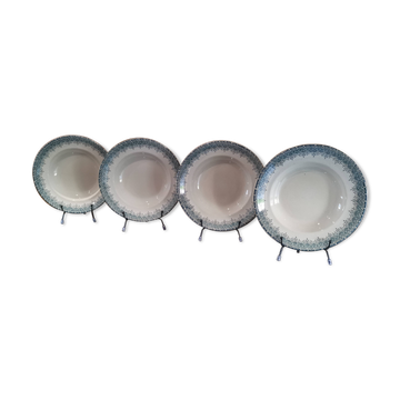 4 soup plates in Longwy earthenware model “Suzanne” Terre de Fer