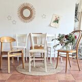 Set of 6 mismatched and patinated chairs