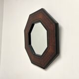 Octagonal wooden mirror by Jean-Claude Mahey