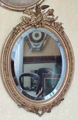 Ancien miroir doré décor colombes 77x54cm