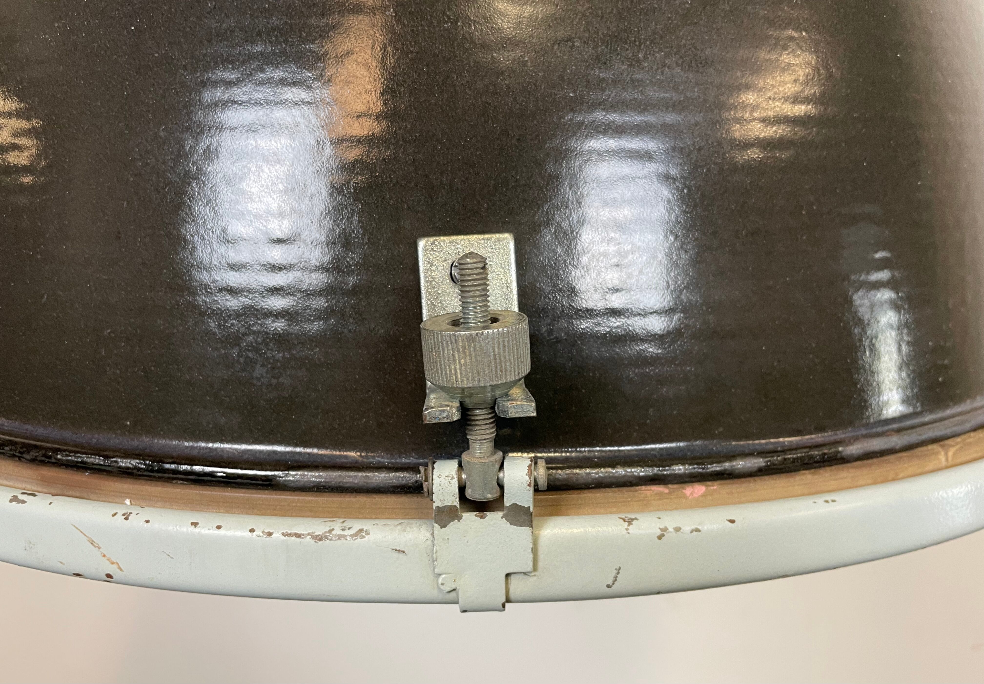 Industrial black enamel factory lamp with glass cover, 1960s