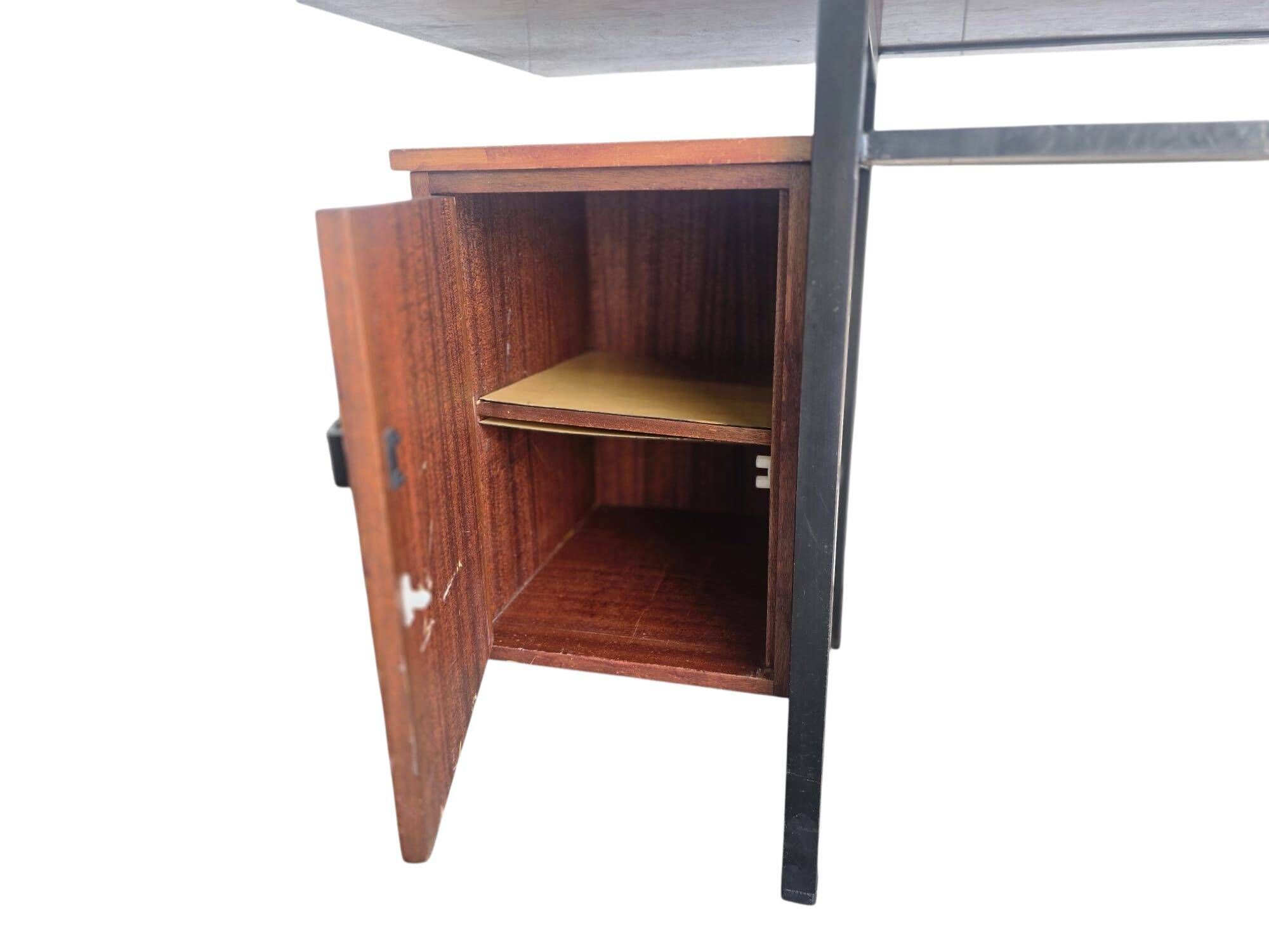 Vintage wooden desk with floating top and black frame | Selency