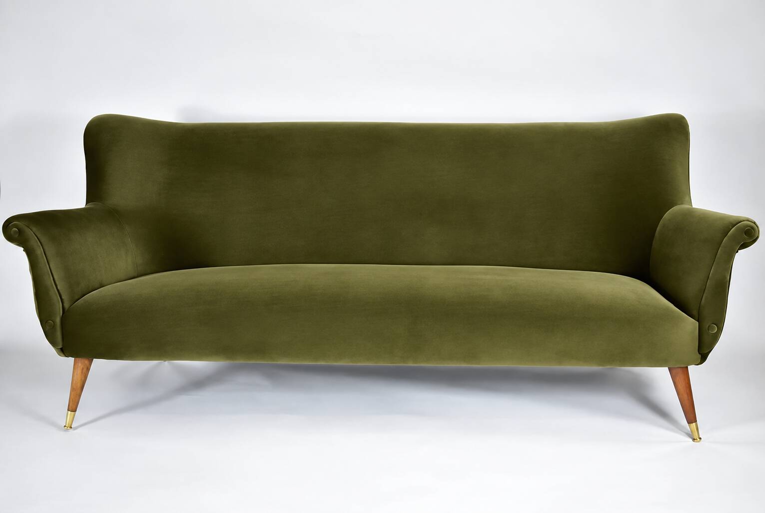 Vintage 1960s olive green velvet sofa – fully restored