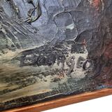 Vintage French Painting With Boats In Harbor by Bourgeois, mid-century