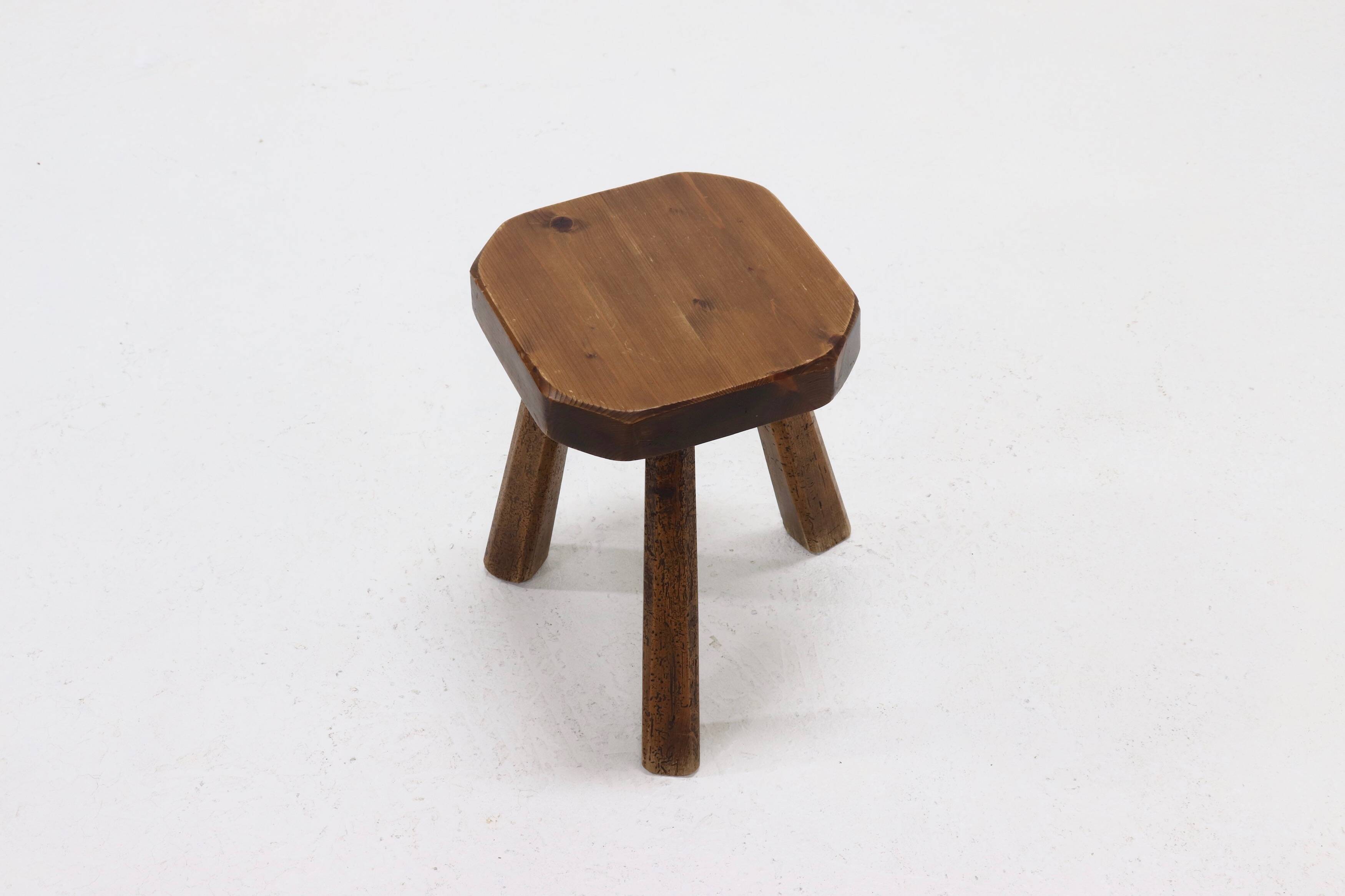 Artisan Stained Pine Stool France 1950s