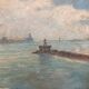 Peinture à l'huile des docks de Harwich par Geoffrey French. 1930
