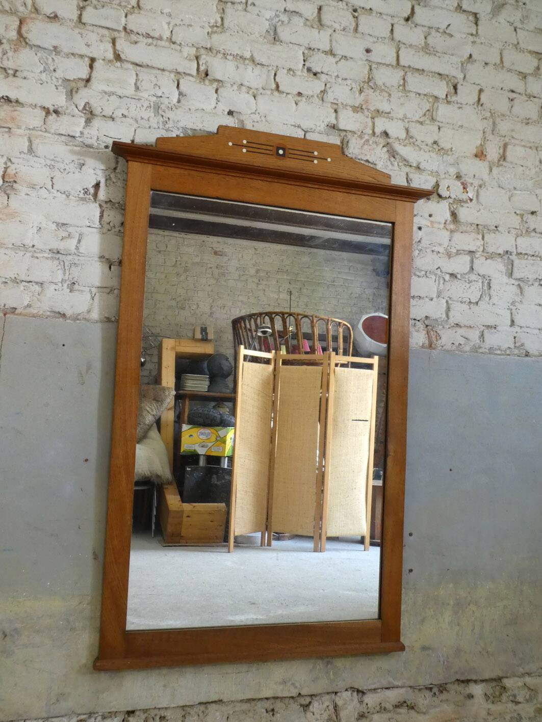 large mirror in oak and marquetry, 1950