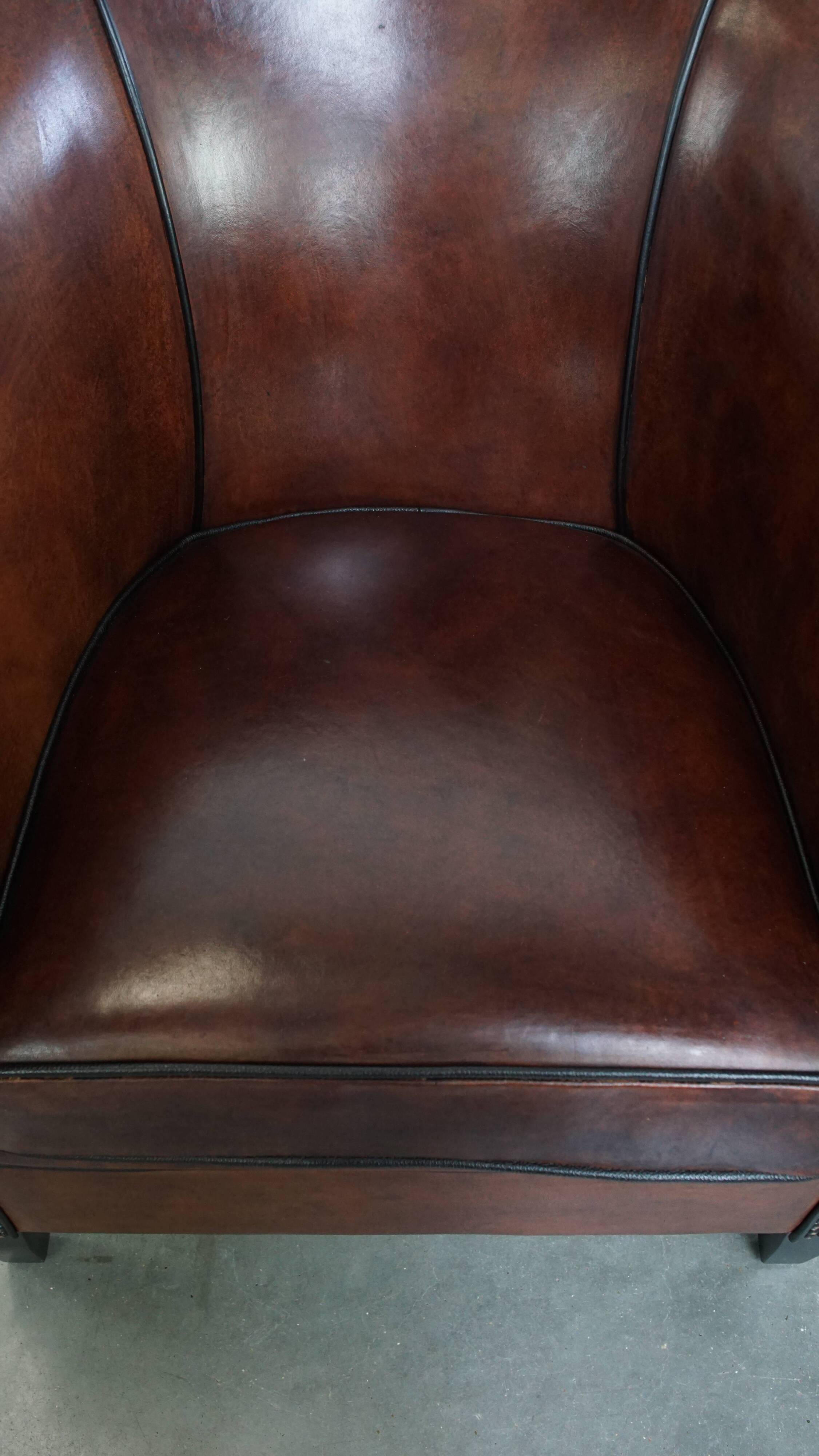 Sheepskin Leather Club Chair with Black Piping