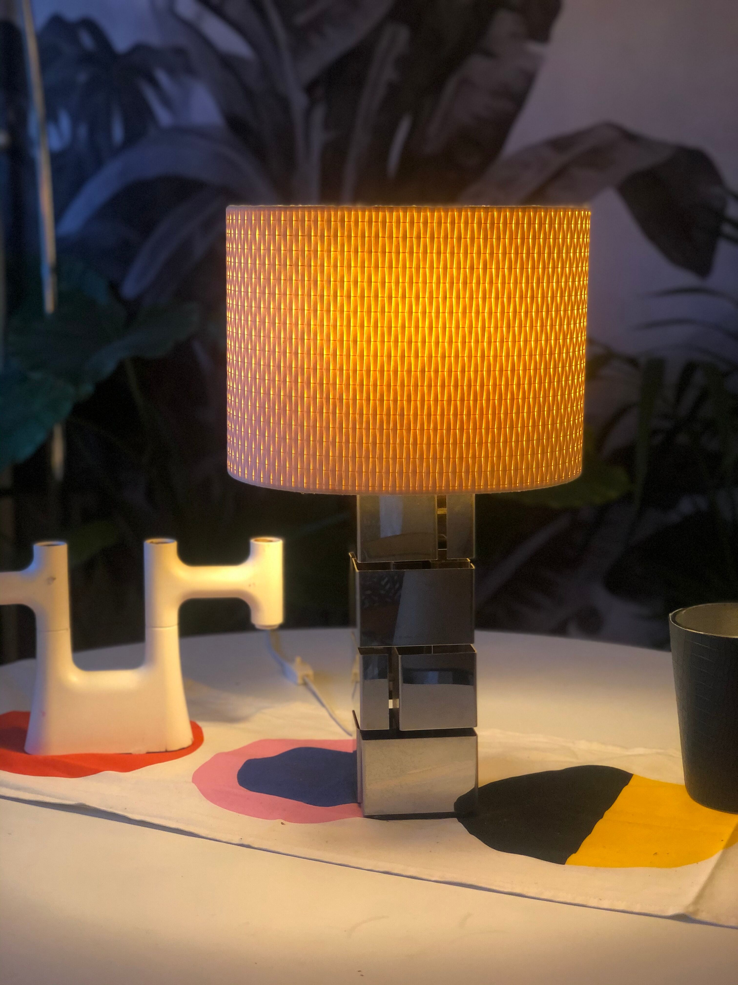 Modernist cubist Building table lamp by Curtis Jere