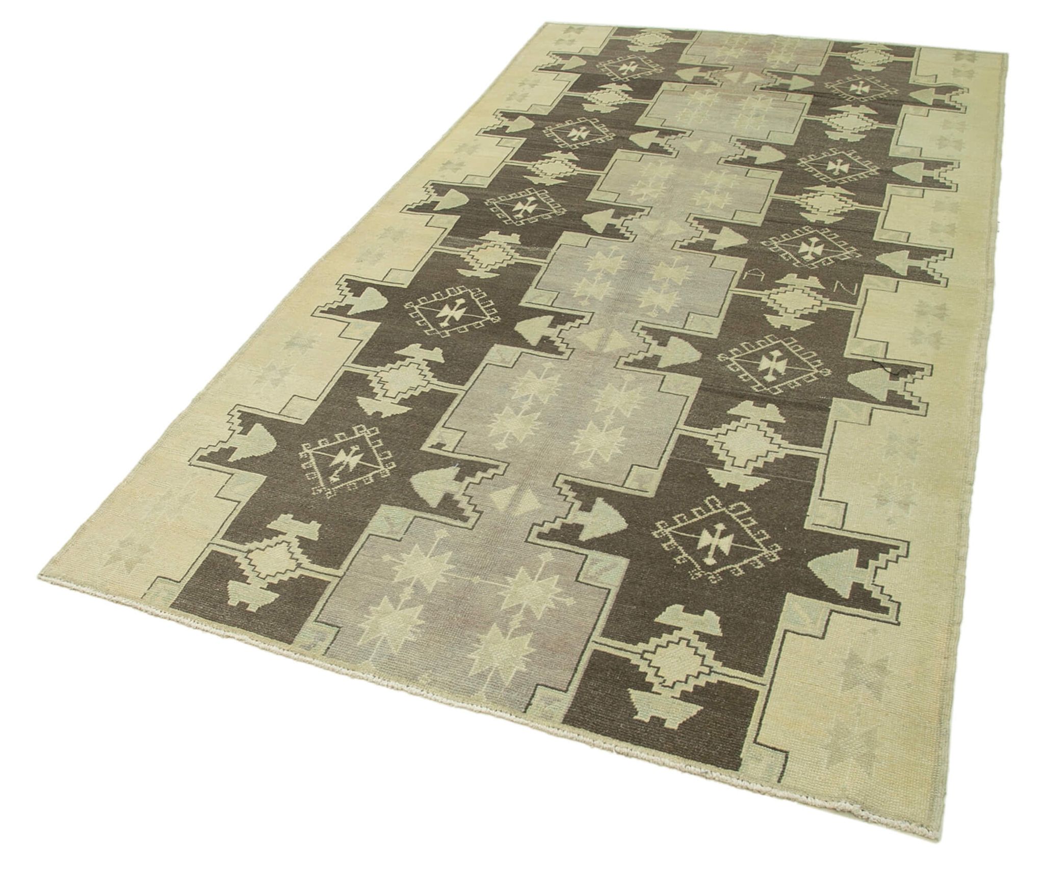 1960s handmade antique oriental beige rug 147 cm x 275 cm
