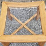 Scandinavian design coffee table, solid wood and glass, vintage, 70s