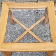 Table basse design scandinave, bois massif et verre, vintage, années 70