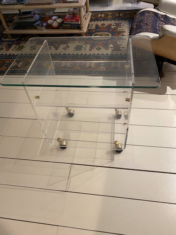 Table Roulante Desserte David Lange Plexiglas et Verre 4 Niveaux Vintage
