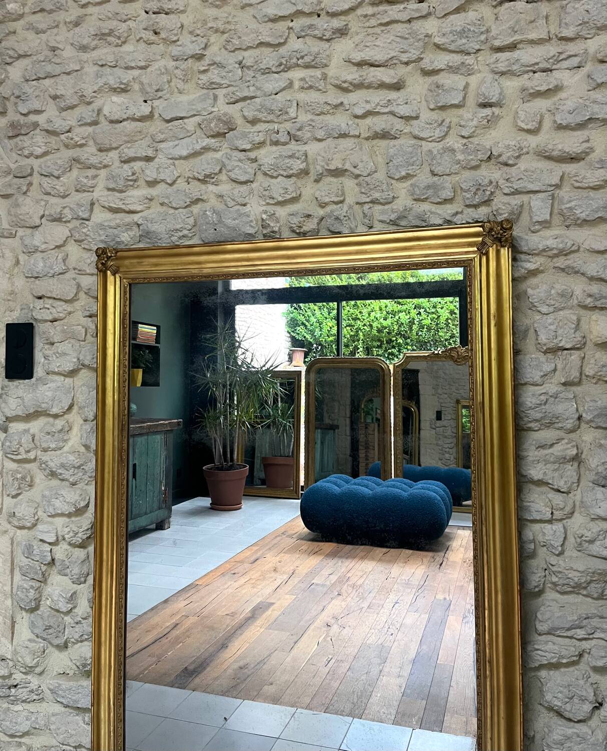 Antique mirror gilded with gold leaf 149cm mercury glass
