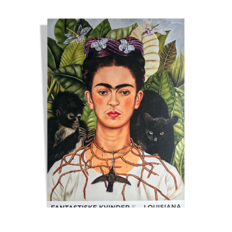Original poster exhibition frida kahlo, autorretrato con collar de espinas y colibrí, 1940-2020