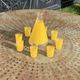Liqueur service composed of a glass carafe and 8 small yellow screen-printed glasses