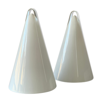 Sce & Habitat - Pair of lamps "Teepee" White vintage glass 1980s memphis