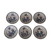 Lot of six flat plates in earthenware Gien décor blue thistles