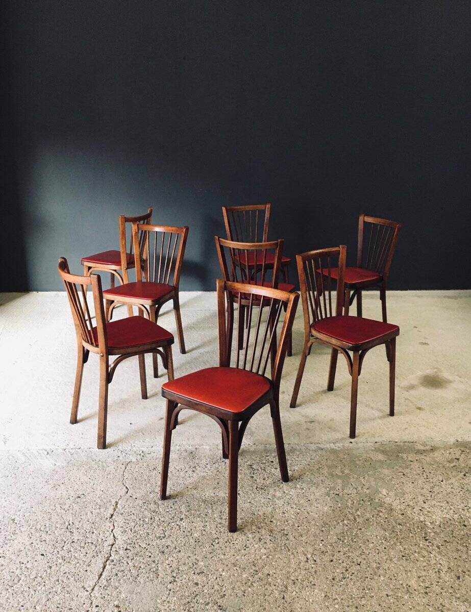 French Reconstruction Bistro Chairs from Baumann, 1950s, Set of 8