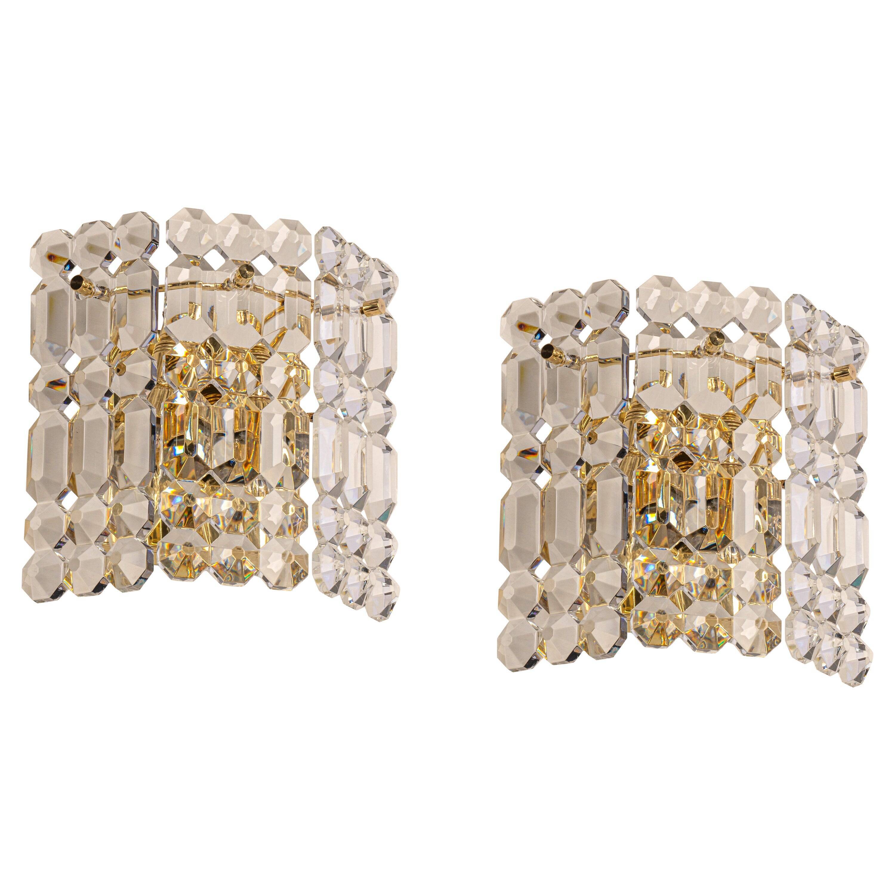 pair of crystal wall lights by Kinkeldey, Germany, 1970s.