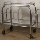 Desserte roulante vintage années 70 en métal chromé et verre miroir