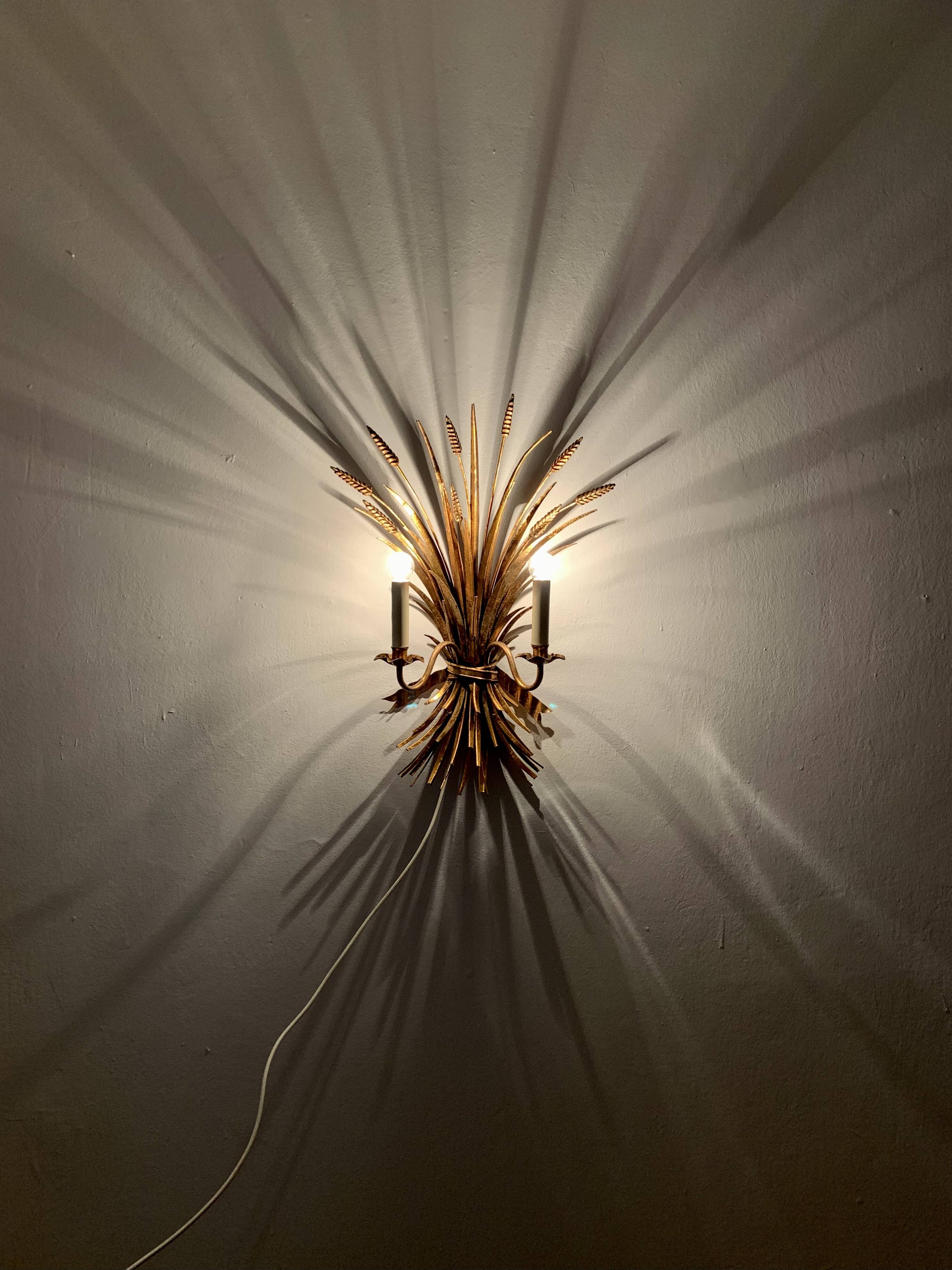 Large Gilded Italian Hollywood Regency Metal Wall Lamp by Hans Kögl