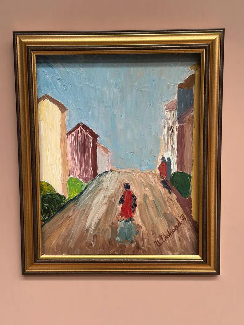 Original Swedish Oil on Panel – “Street Scene” by U. Ekshard – Signed – Dated 1971 – Vintage & Framed