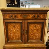 Lady bonheur du day secretary cabinet oak with marquetry and mother-of-pearl
