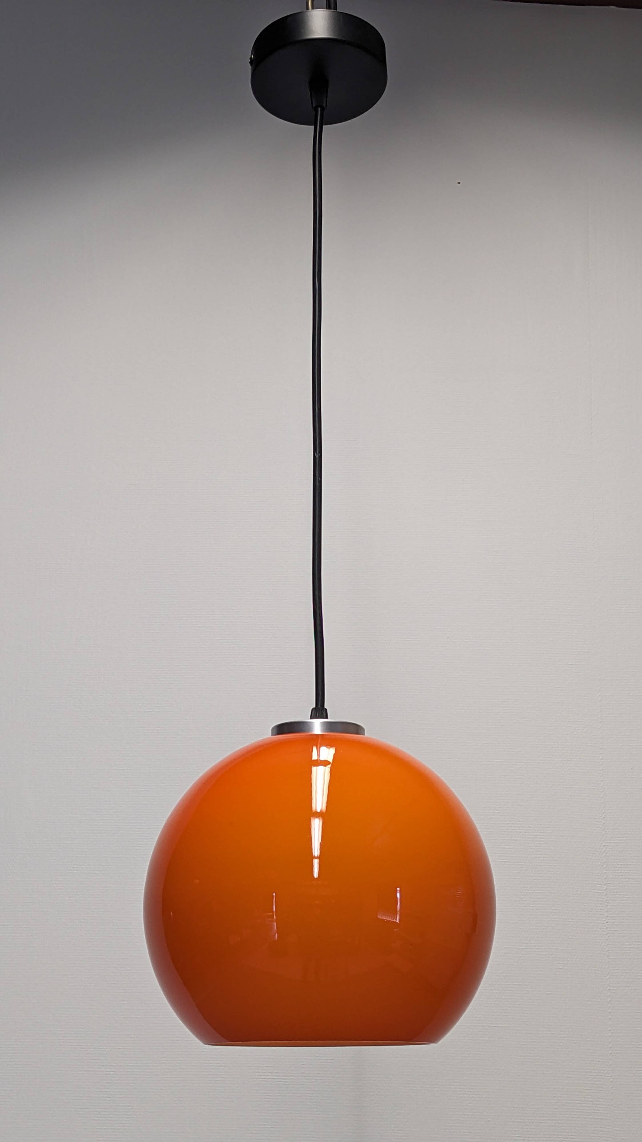 Orange opaline ball pendant light, 60s/70s
