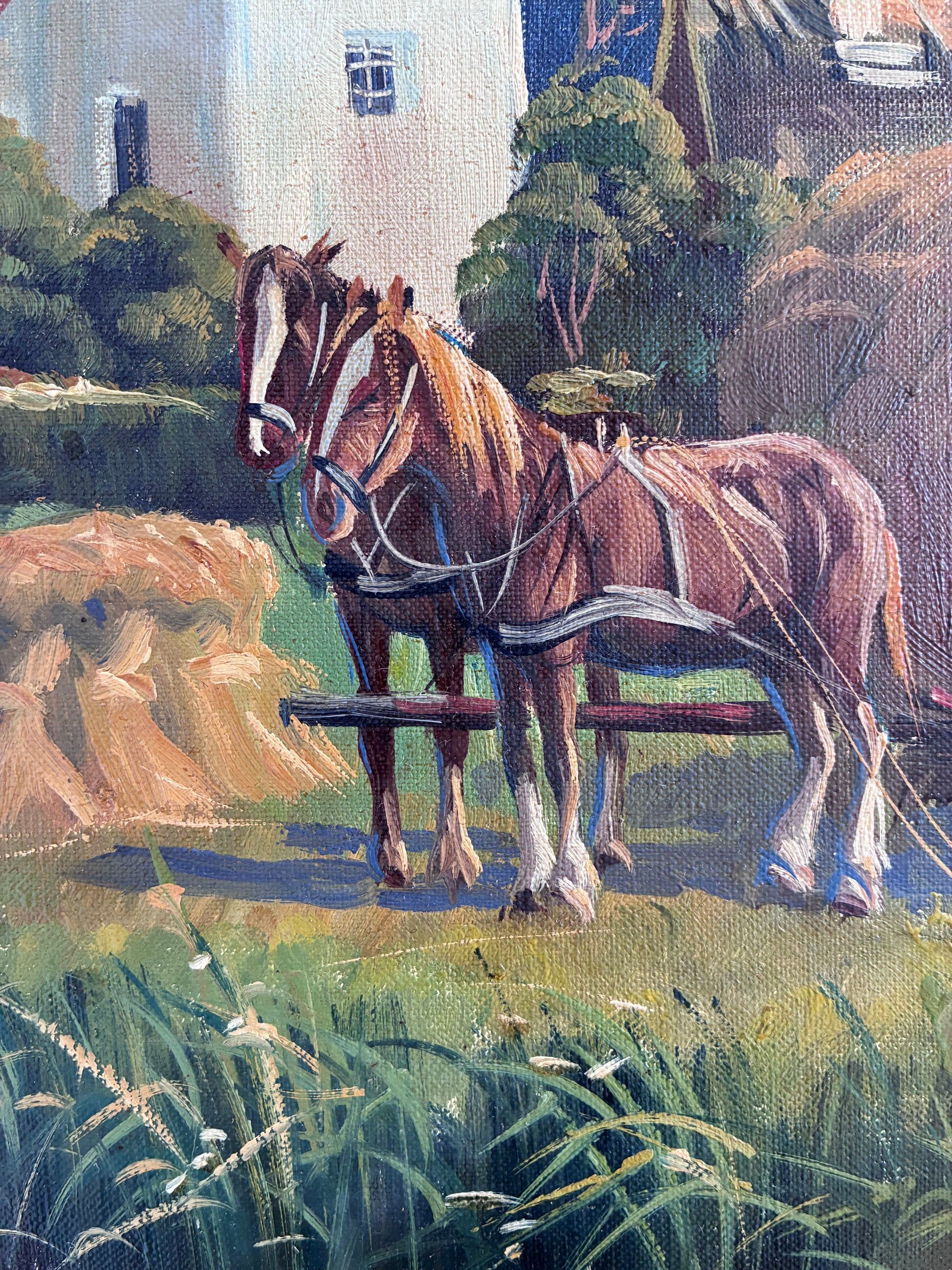 Vintage original large landscape oil painting, signed countryside art