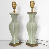 Two celadon-colored ceramic lamp bases