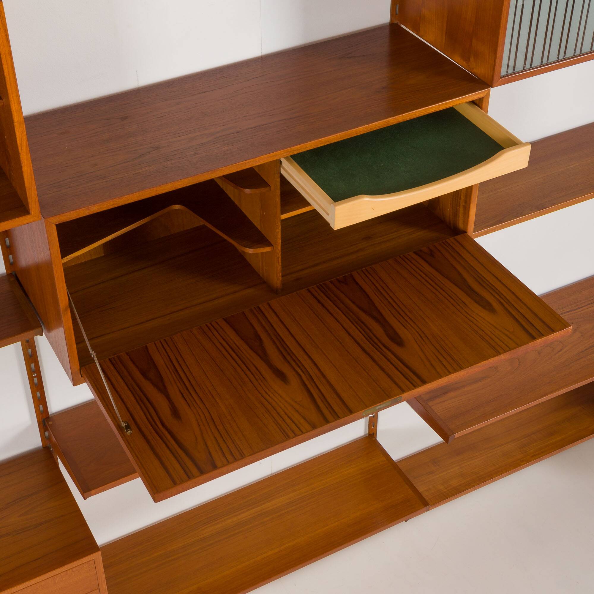 Kai Kristiansen four bay teak wall unit with a dresser, FM Mobler, Denmark