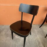 6 patinated curved wood bistro chairs