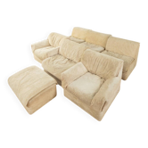 Groupe de sièges COR Space Age, années 1970, ensemble de 6 fauteuils et repose-pieds, blanc crème