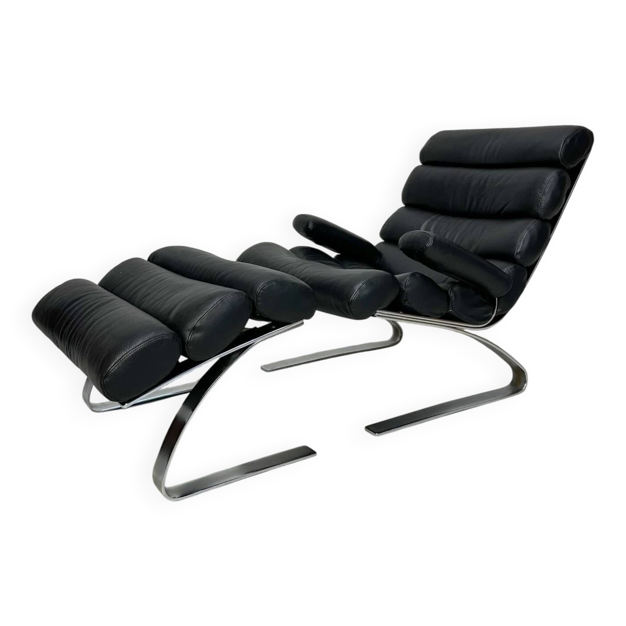COR Sinus Black Leather Lounge Chair with Ottoman