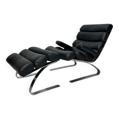 Fauteuil lounge en cuir noir COR Sinus avec repose-pieds