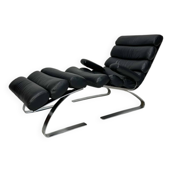 Fauteuil lounge en cuir noir COR Sinus avec repose-pieds