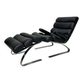 Fauteuil lounge en cuir noir COR Sinus avec repose-pieds