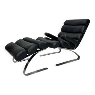 Fauteuil lounge en cuir noir COR Sinus avec repose-pieds