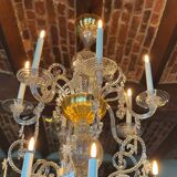 Liège lustre in blown glass, two levels of light arms, 18th century.