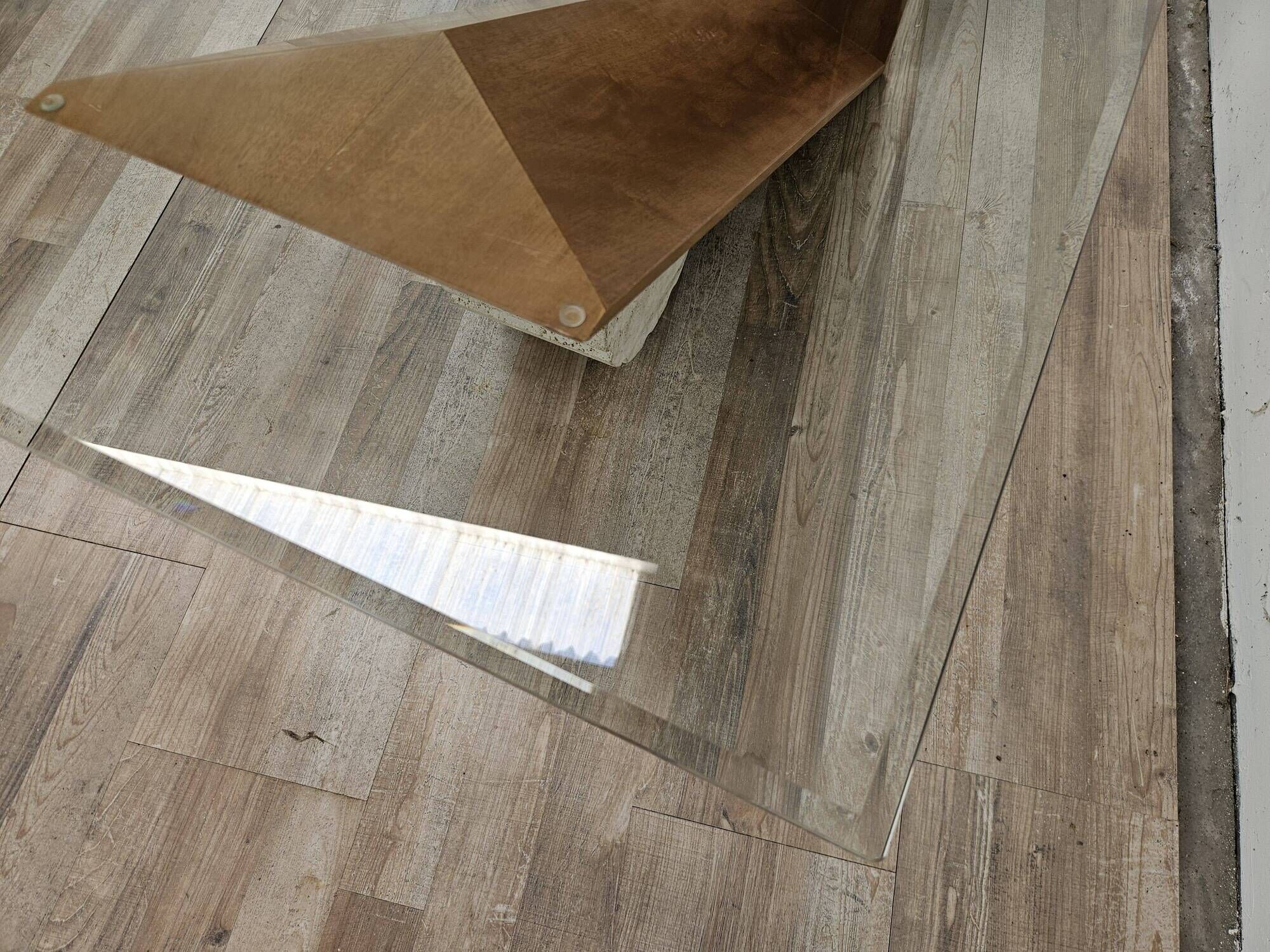 Valentino coffee table by Cattelan Italia in glass, wood, and travertine