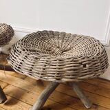 Set of 3 African rattan stools from the 70s
