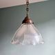Large Holophane pendant light in transparent grooved glass