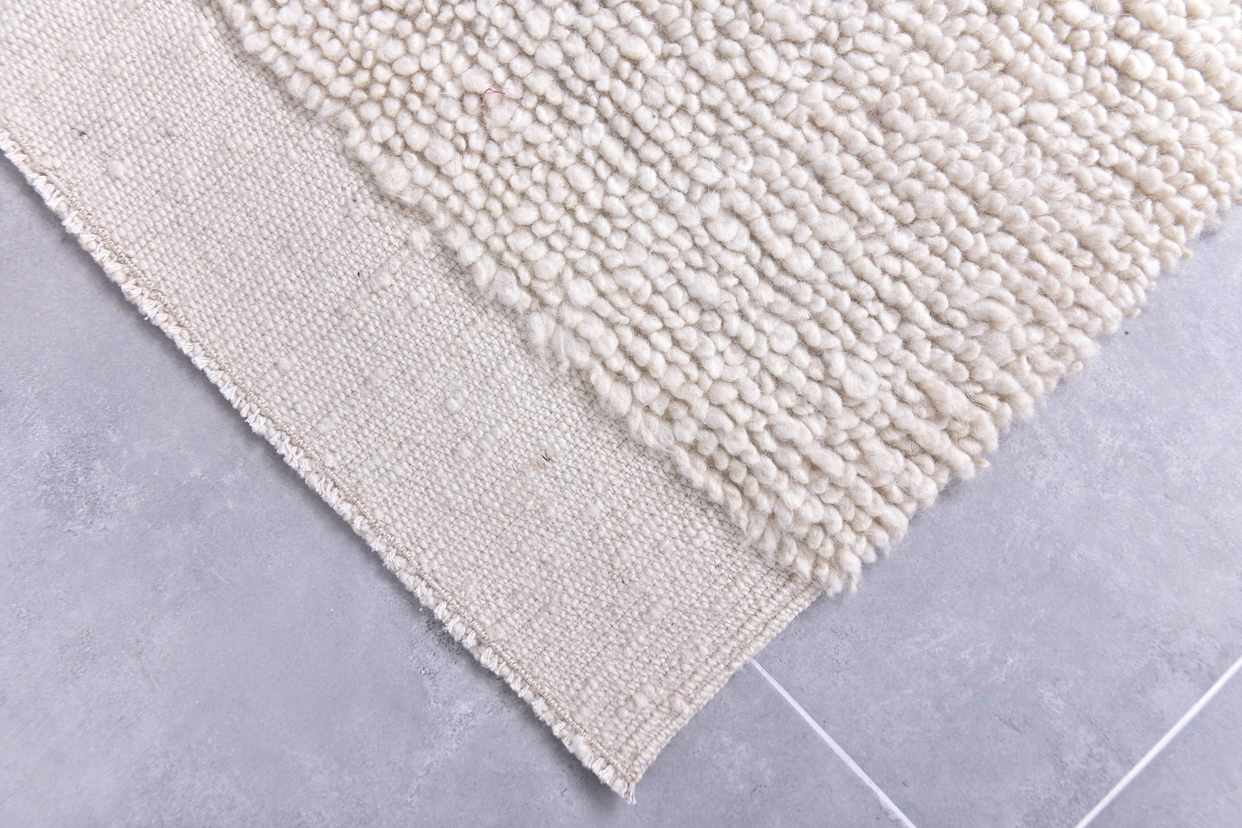 2x10 %100 Wool White Moroccan Runner Rug, 68x303Cm