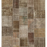 Handmade Turkish Overdyed 197 cm x 300 cm Brown Patchwork Carpet